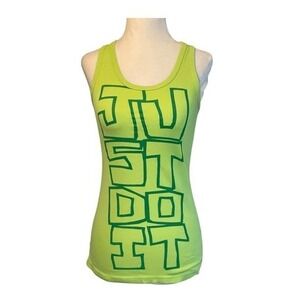 Nike DRI-Fit Just Do It Racerback Tank Top Neon Green Ribbed Knit Sleeveless S
